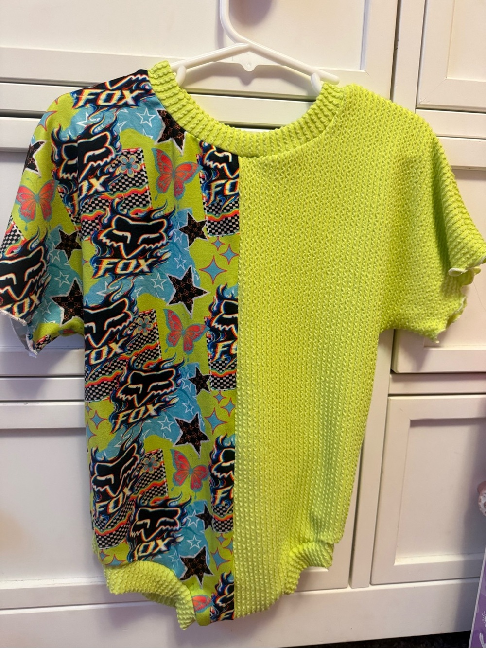 NEW* handmade Fox Neon Lime Patchwork Short Sleeve Kids bubble